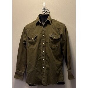 Vintage Wrangler Green Pearl Snap Work Shirt Size 15.5x34‎ Western Cowboy